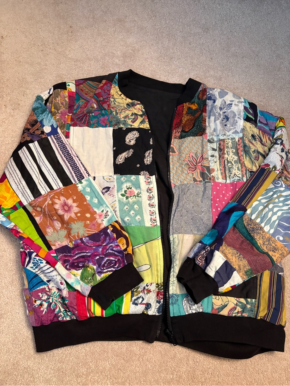 Reversible Patchwork Multicolor Bomber Jacket
